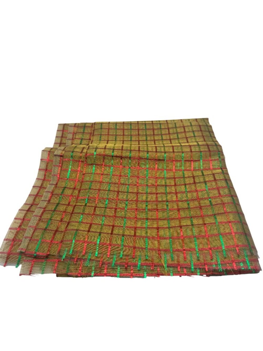 Metallic Plaid Fabric 56x92 Inches Gold Red Green Lightweight Material Craft Sew